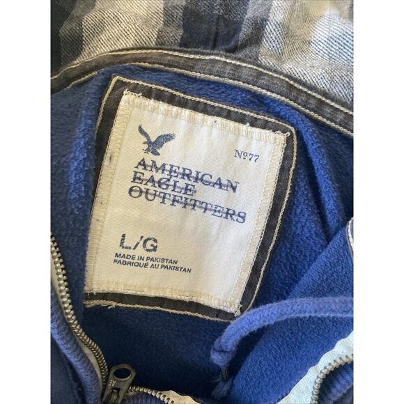 Y2K American Eagle Men's Large Navy Quarter Zip Pullover Hoodie Sweater Patch - Picture 8 of 8